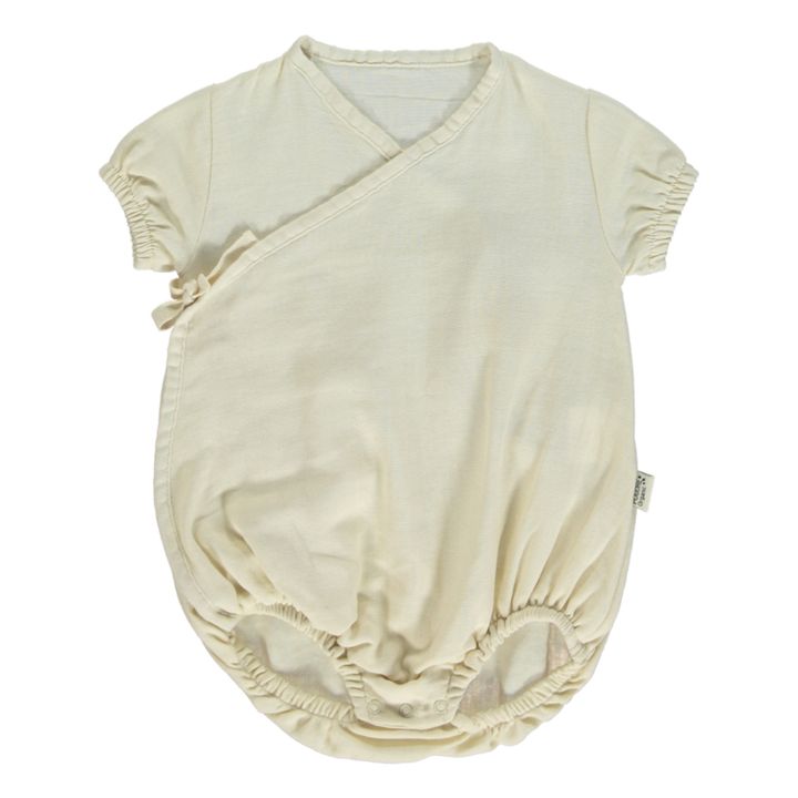 Double Organic Cotton Muslin Crossed Playsuit  | Off white- Product image n°0