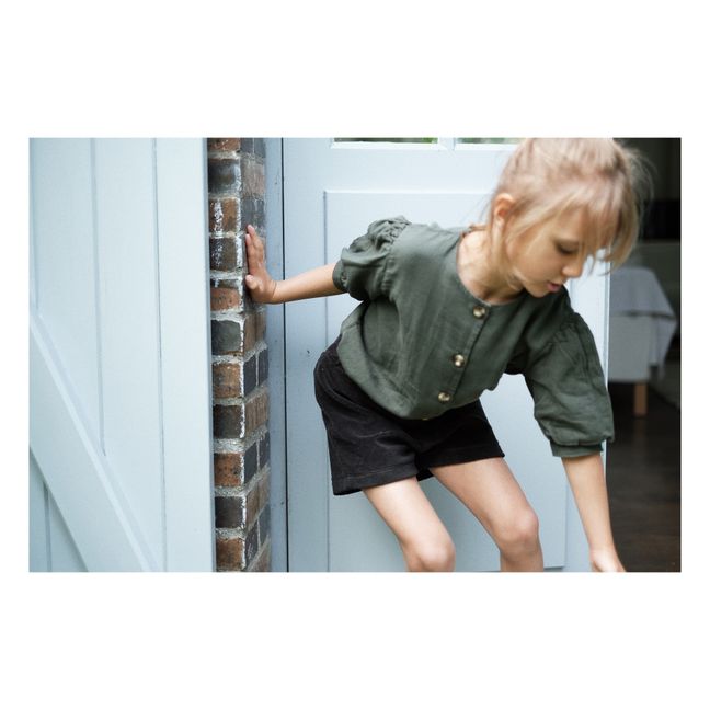 Pear Double Organic Cotton Muslin Blouse  | Dark green