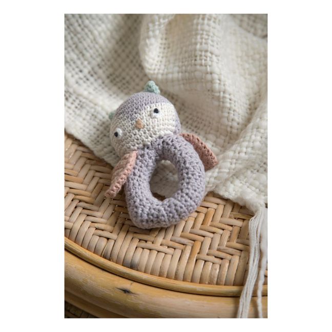 Blinky Owl Organic Cotton Crochet Rattle  | Grey