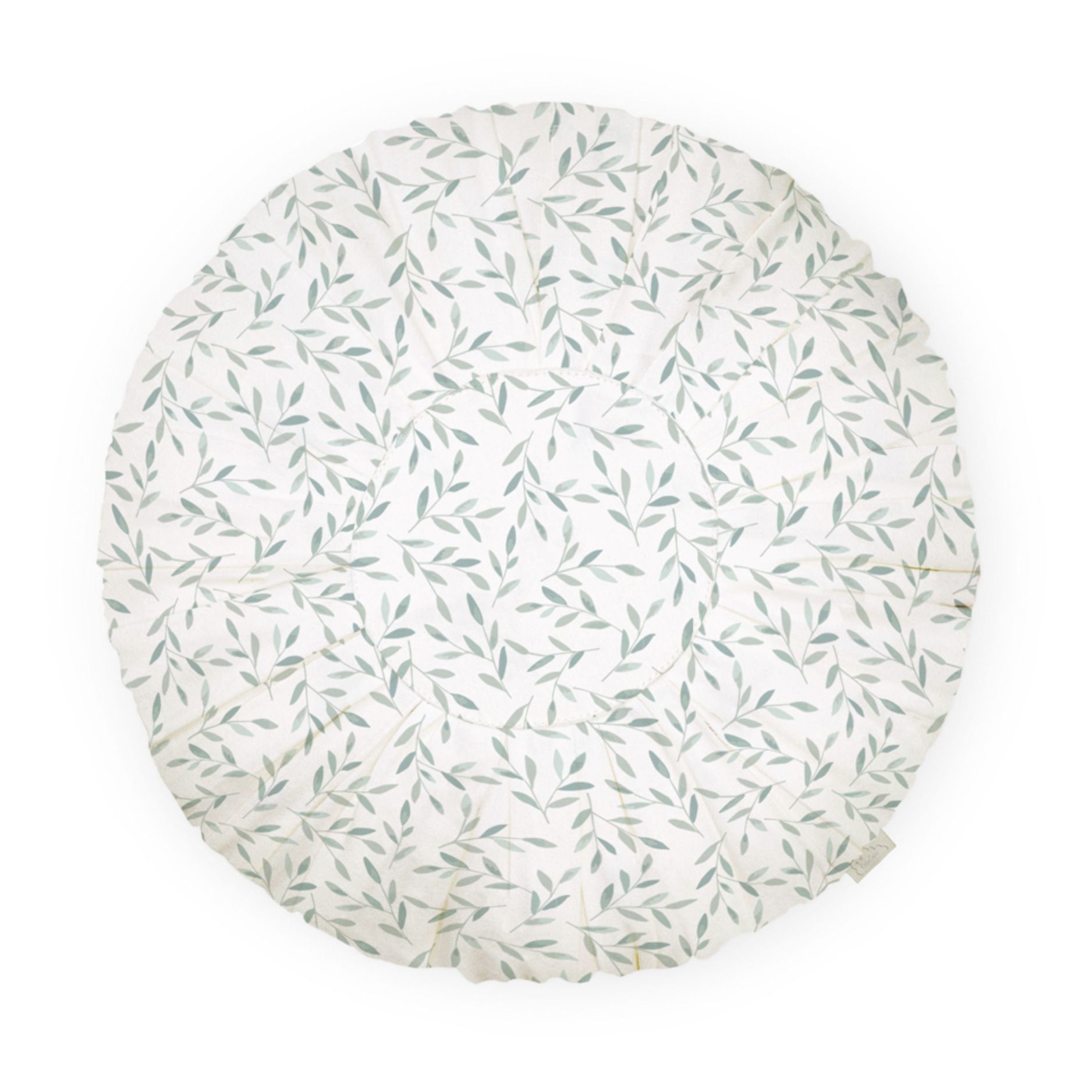Cam Cam - Coussin rond Green Leaves en coton bio - Sauge
