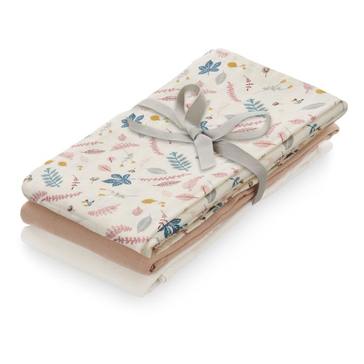 Pressed Leaves Organic Cotton Muslin Swaddling Cloth - Set of 3 | Pink- Product image n°0
