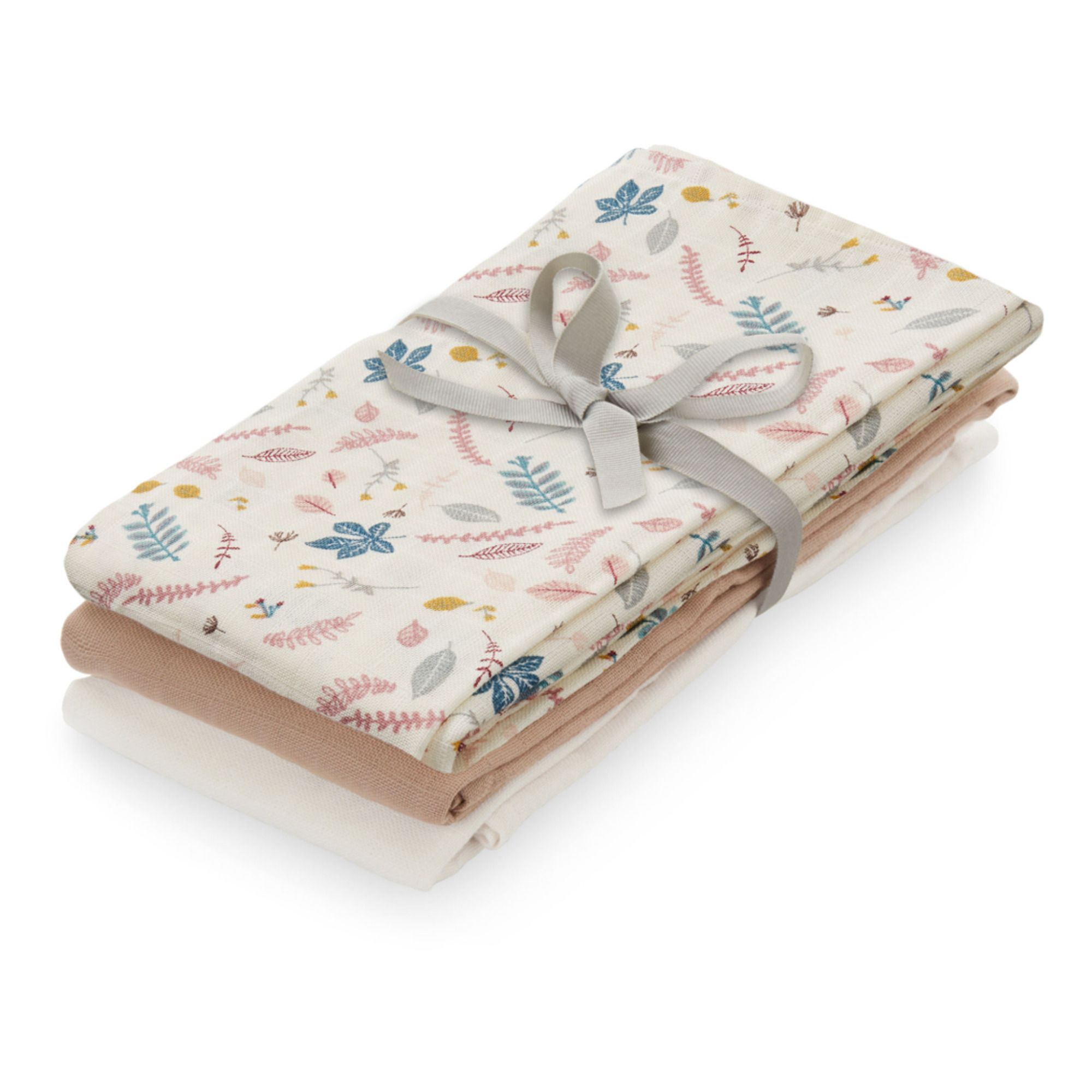 Cam Cam - Lange Pressed Leaves en mousseline de coton bio - Set de 3 - Rose