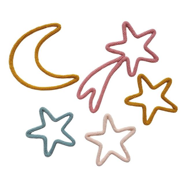 Décoration murale en tricotin - Lune et Etoiles - Set de 5 | Rose