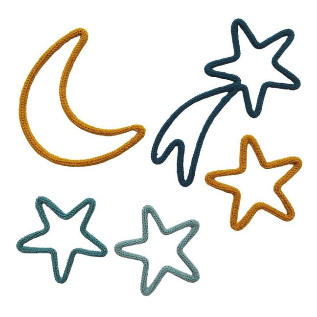 Knitted Wall Decorations - Moon and Stars - Set of 5 Azul
