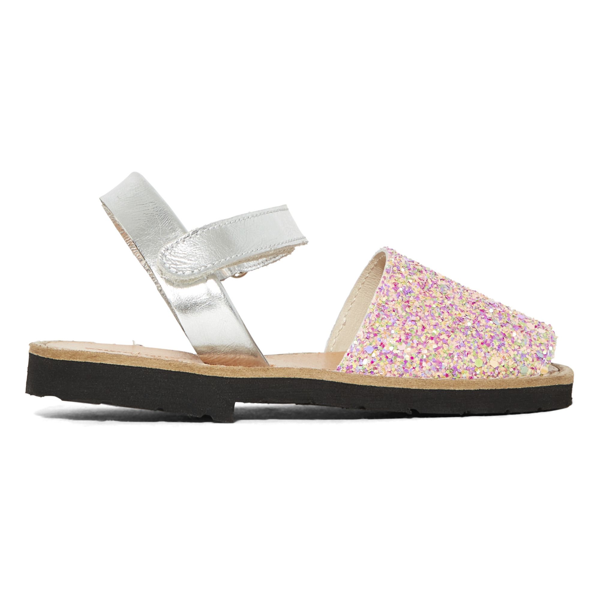 Minorquines - Sandales Avarca Velcro Paillettes - Fille - Rose