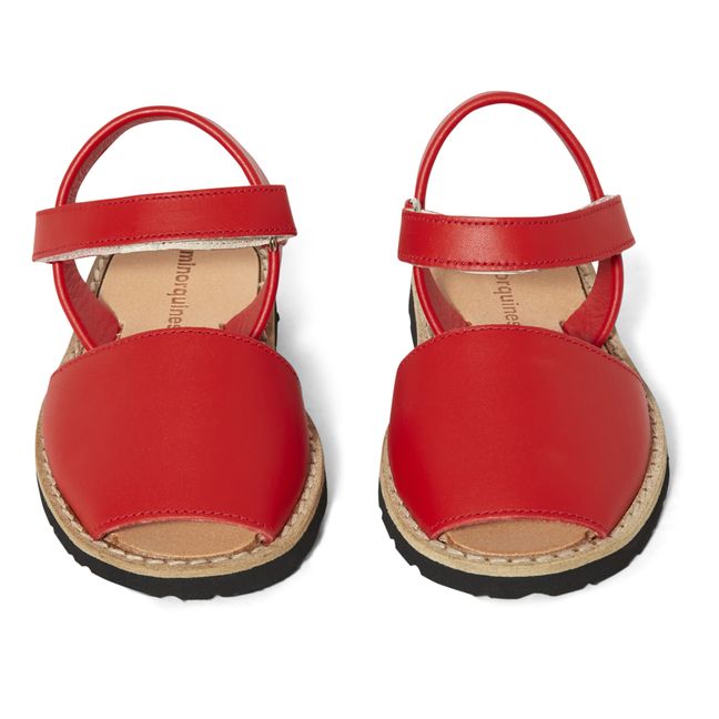 Sandalias Avarca Velcro Cuero Rojo