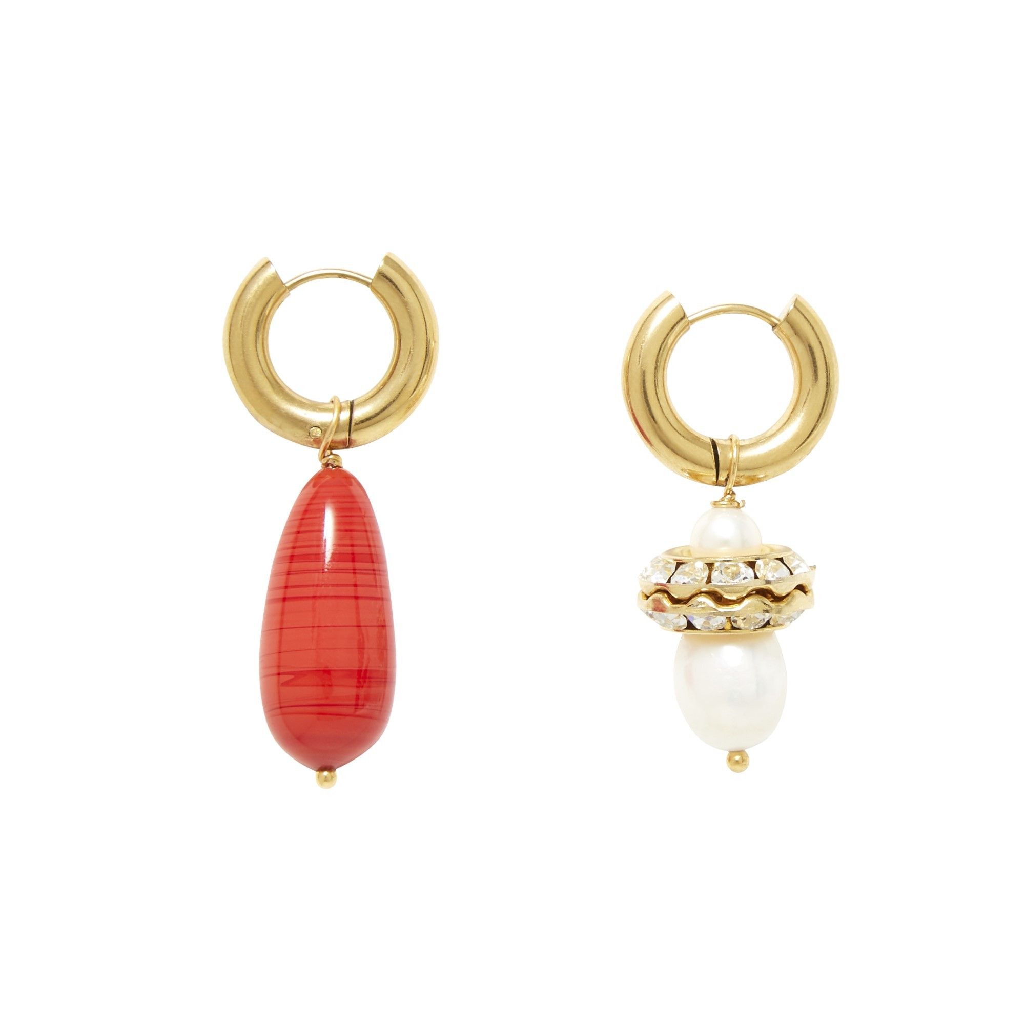 Timeless Pearly - Boucles d'Oreilles Dépareillées en Plaqué Or 24 ct Perles - Femme - Rouge