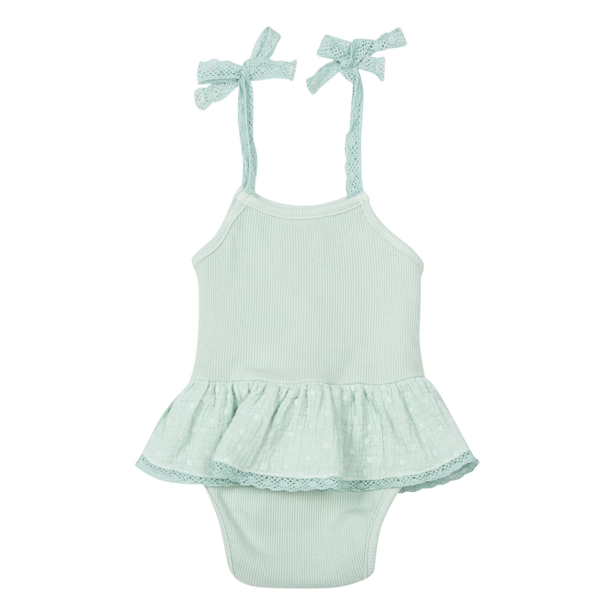 Tocoto Vintage - Barboteuse Coton Broderie Suisse - Fille - Vert d'eau