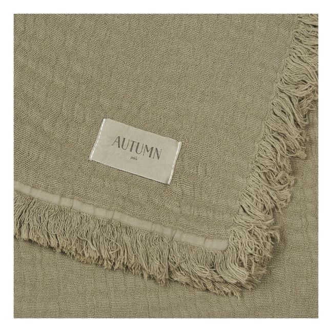 Plaid Loulou con frange, in doppia garza di cotone bio | Verde militare