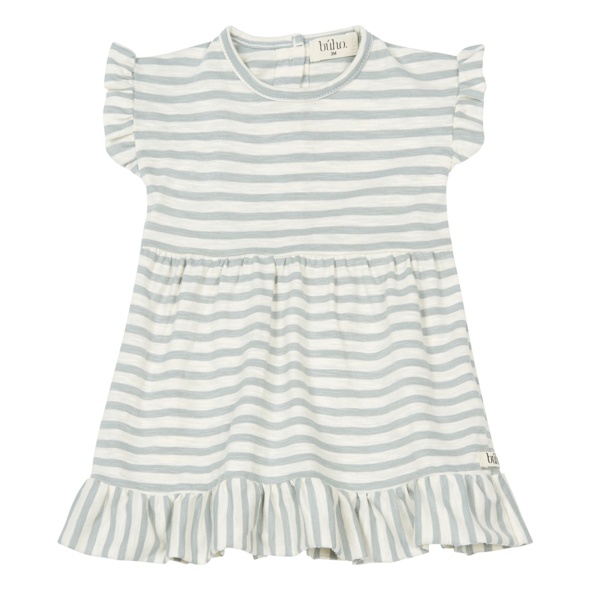 Buho - Robe Coton Bio Rayée - Fille - Bleu ciel