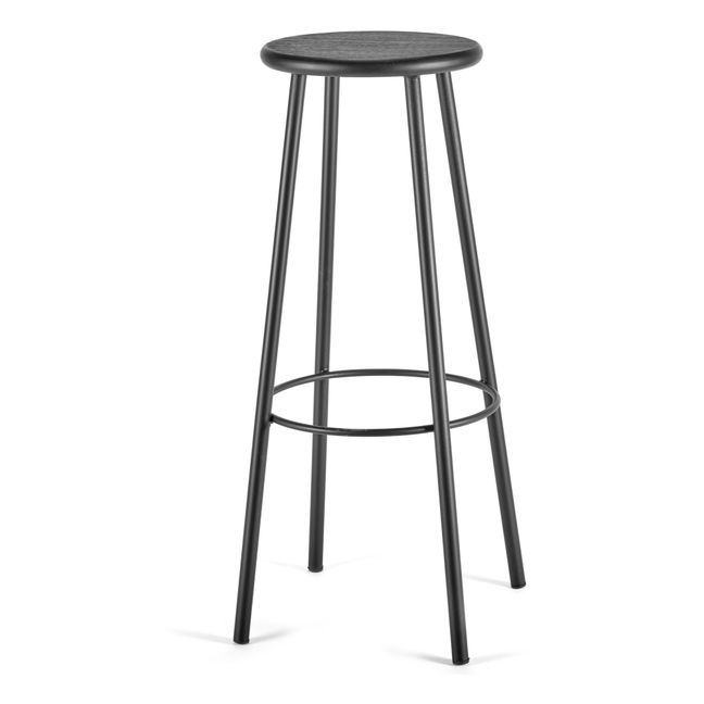 Wooden Stool with Metal Base | Black