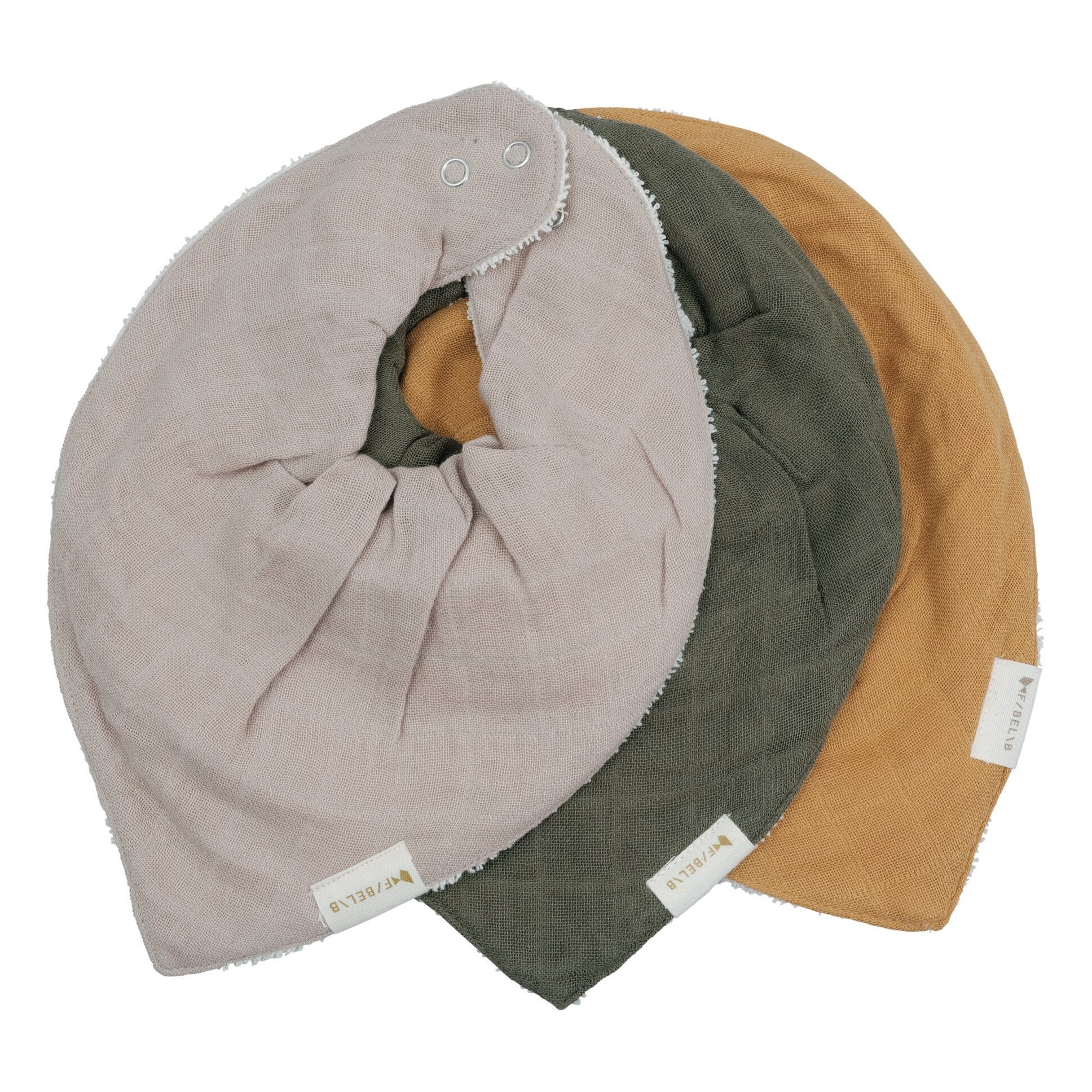 Fabelab - Bavoirs Bandana en coton bio - Set de 3 - Vert olive