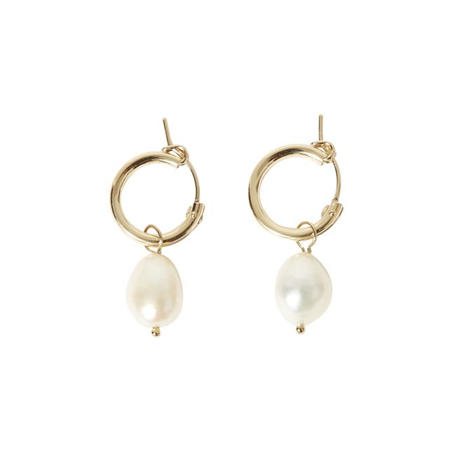 Small Pearl Hoop Earrings  Gold