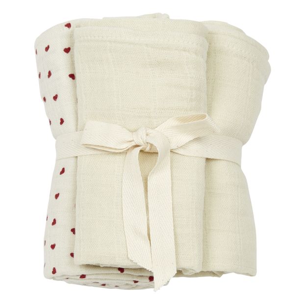 Petit Lange Pavot En Double Gaze De Coton Set De 3 Rouge Poudre