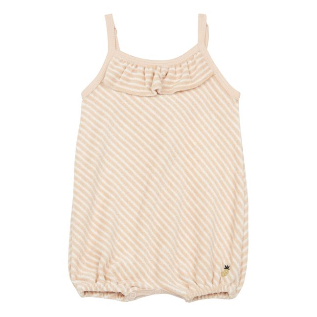 Organic Cotton Terry Cloth Striped Romper  Pale pink