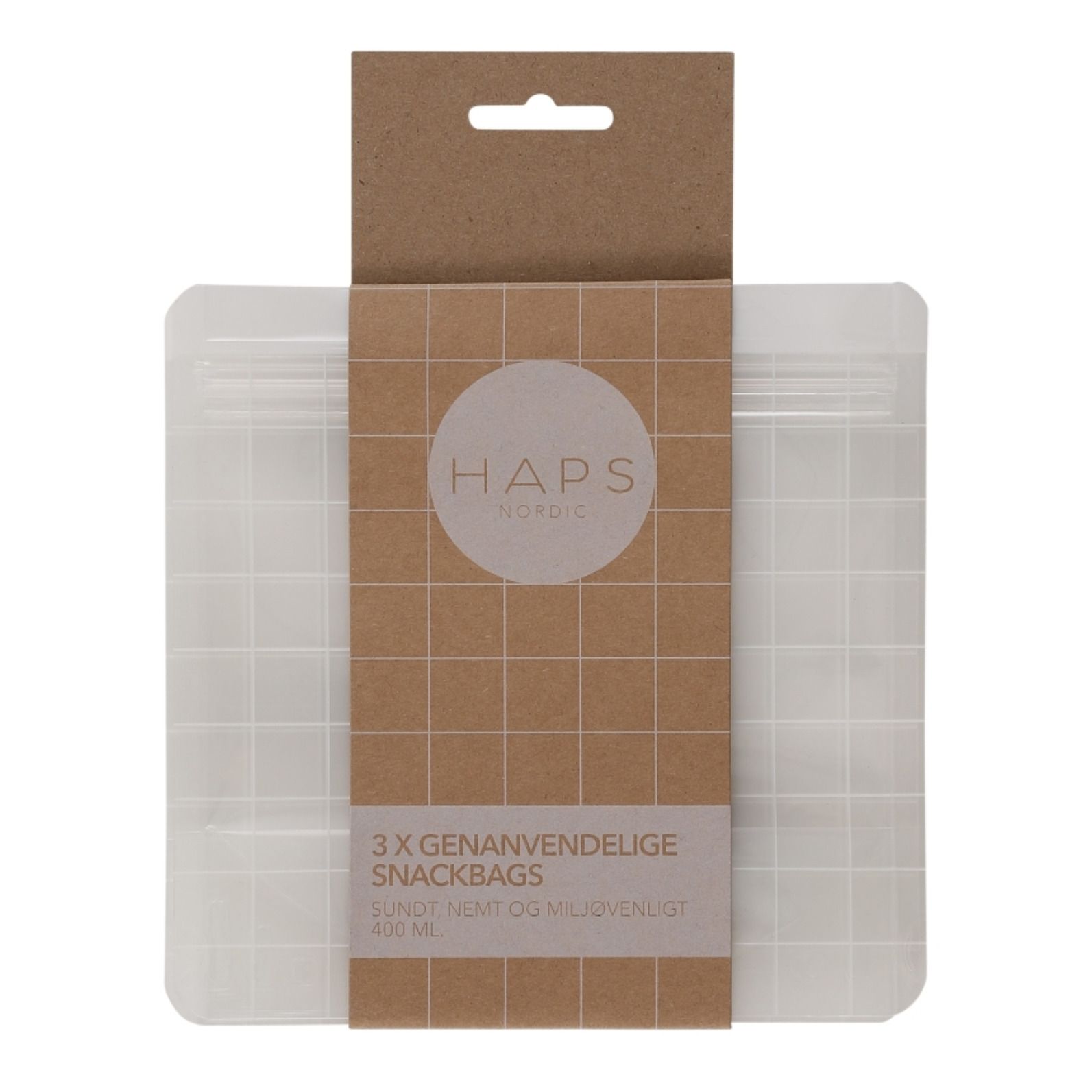 Haps Nordic - Snack bag réutilisable 400 ml - Set de 3 - Transparent