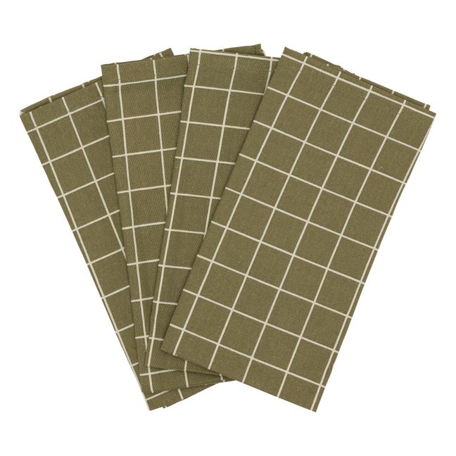 Check Serviettes - Pack of 4 Olive green