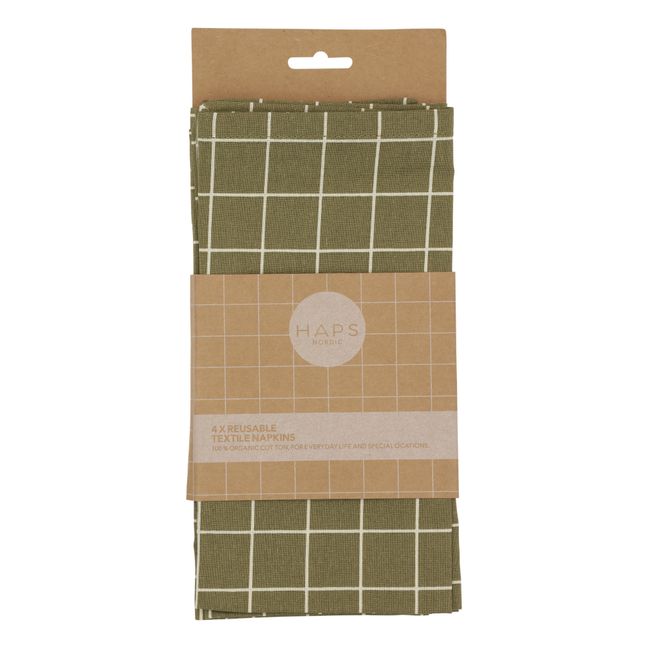 Check Serviettes - Pack of 4 Olive green