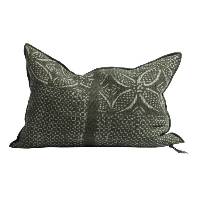 Cuscino Vice Versa in lino Wabi-Sabi Bogolan | Verde militare