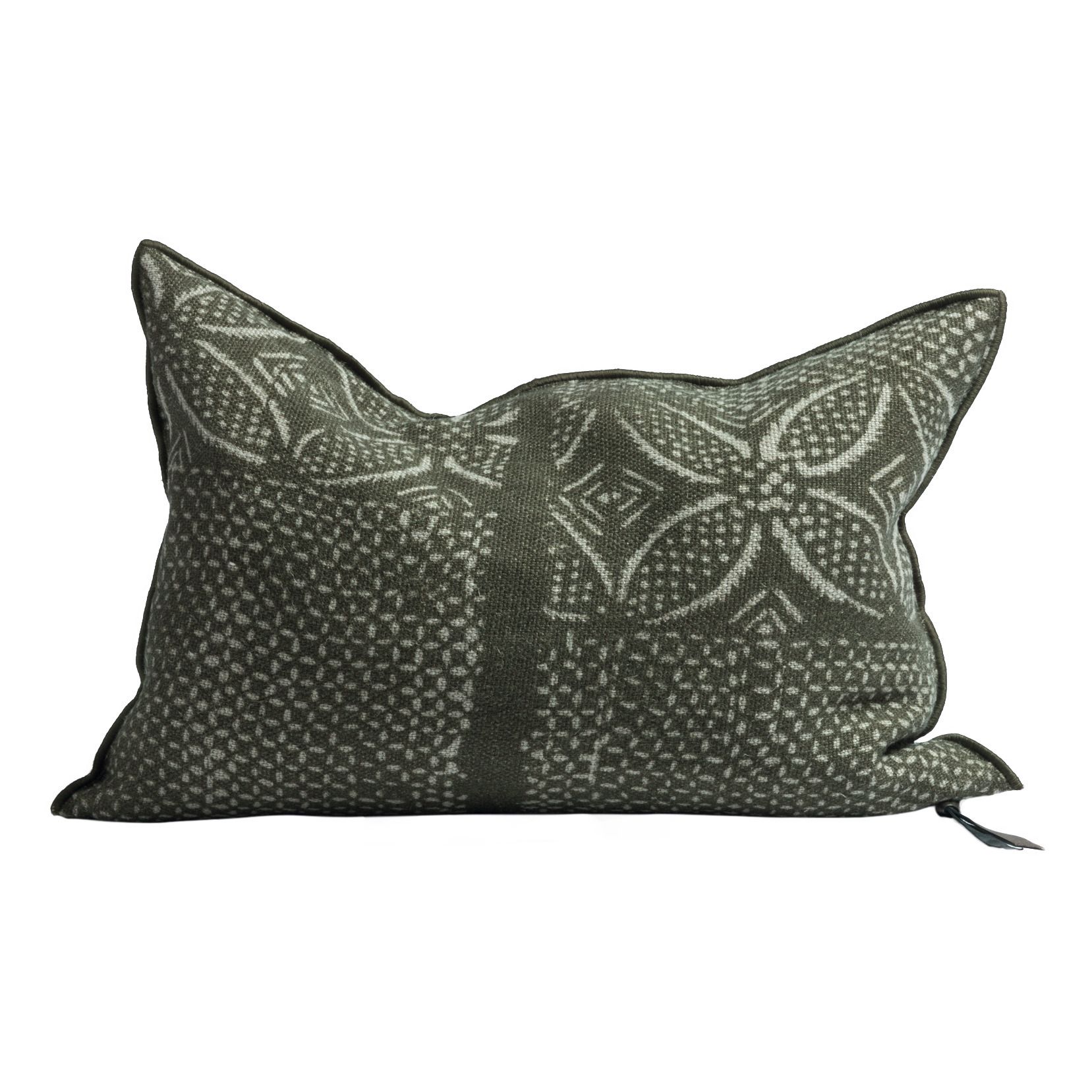 Maison de vacances - Coussin Vice Versa en lin Wabi-Sabi Bogolan - Vert kaki
