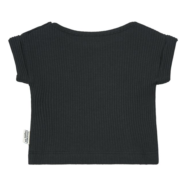 Starflower Ribbed Organic Cotton T-shirt  Black