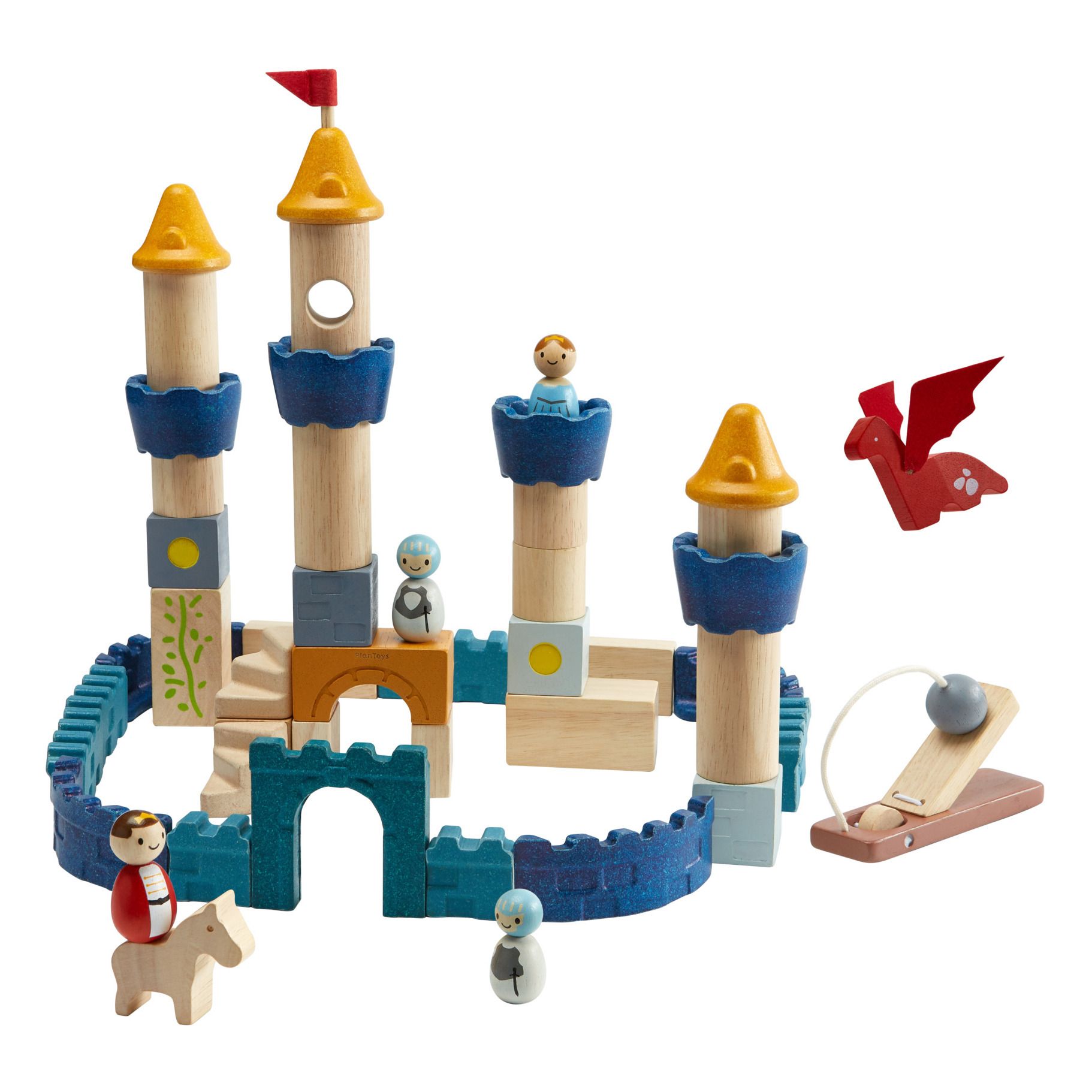 Plan Toys - Château en bois à construire - Set de 60 pièces - Multicolore