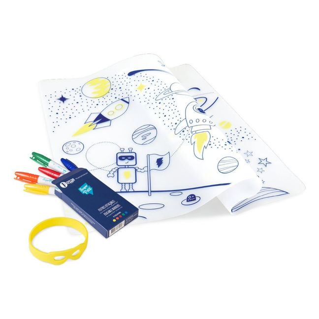 Tischset zum ausmalen mit 5 Filzstifte und ein Superheld Armband 