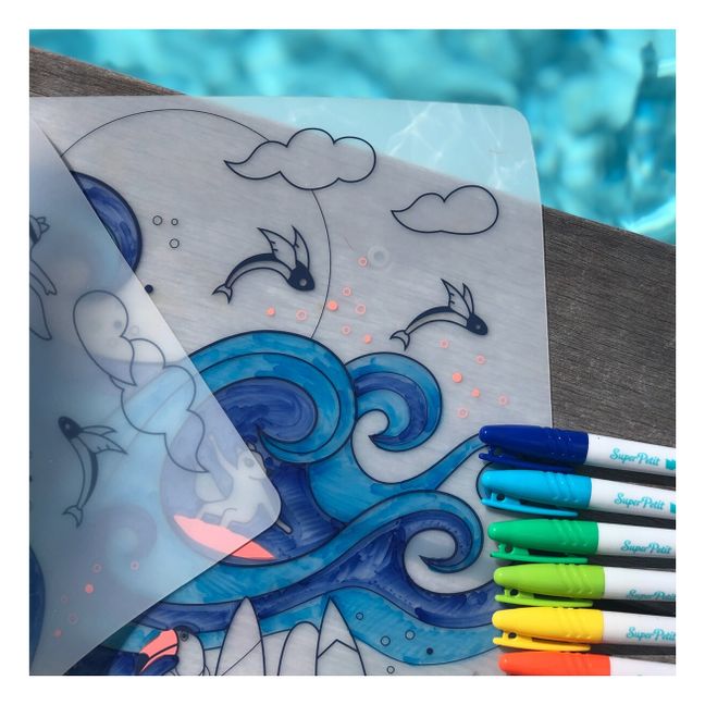 Set de table à colorier avec 5 feutres et bracelet Surf Party