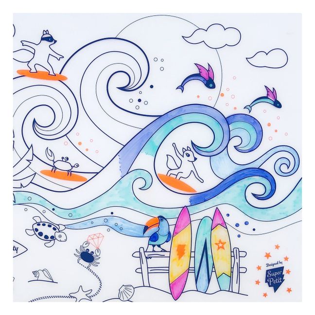 Set de table à colorier avec 5 feutres et bracelet Surf Party