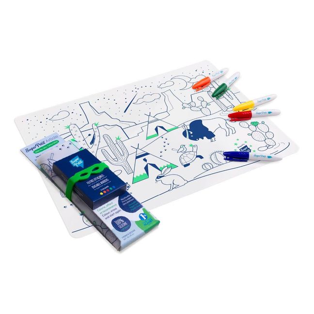 Set de table à colorier avec 5 feutres et bracelet Le désert de cactus Vert