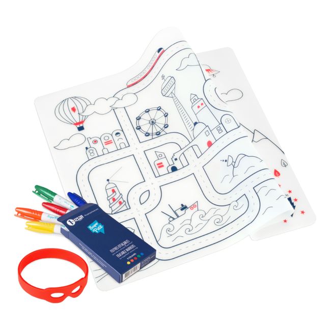 Set de table à colorier avec 5 feutres et bracelet City Adventure