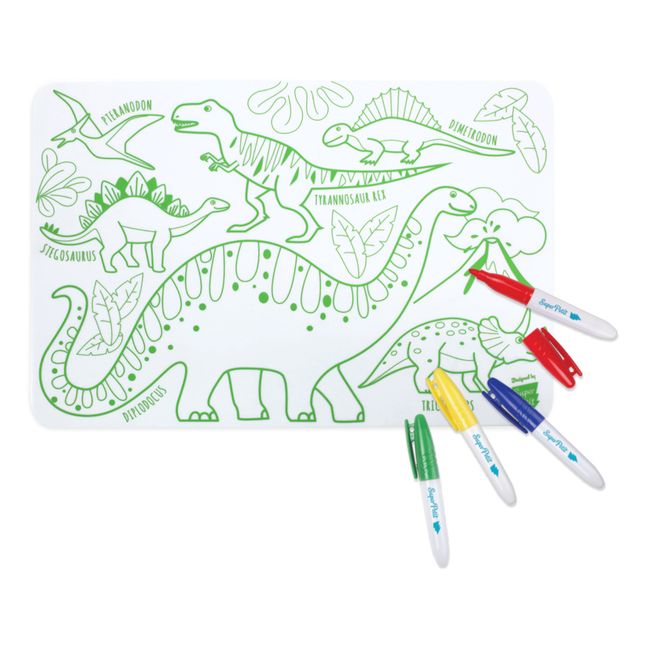 Mini mantel individual para colorear reversible con 4 rotuladores - Dinosaurios