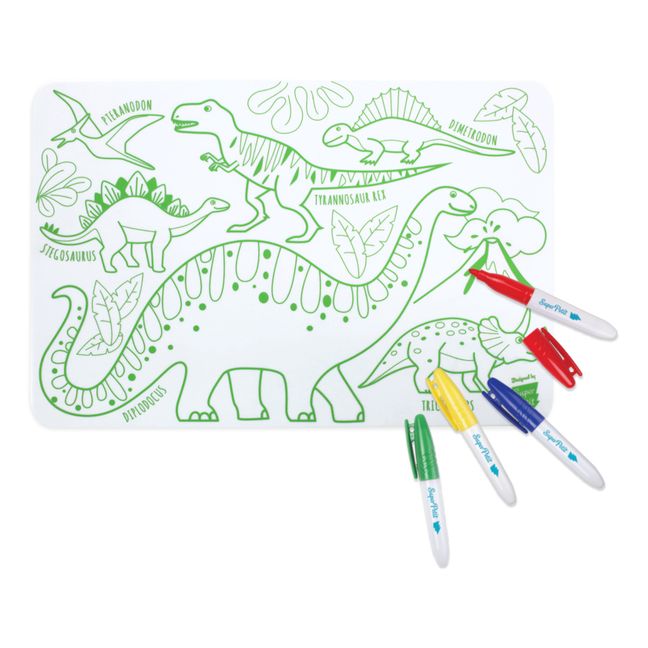 Mini Reversible Coloring Placemats With 4 Felt Pens - Dinosaur