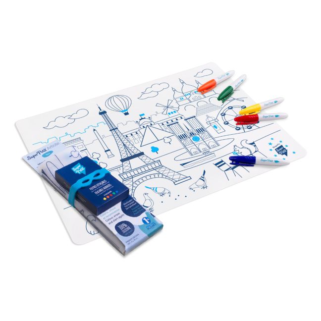 Tischset zum ausmalen mit 5 Filzstifte und ein Armband Paris