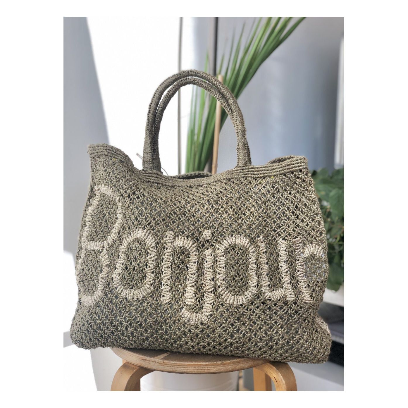 The Jacksons Large Bonjour Tote Bag In Beige