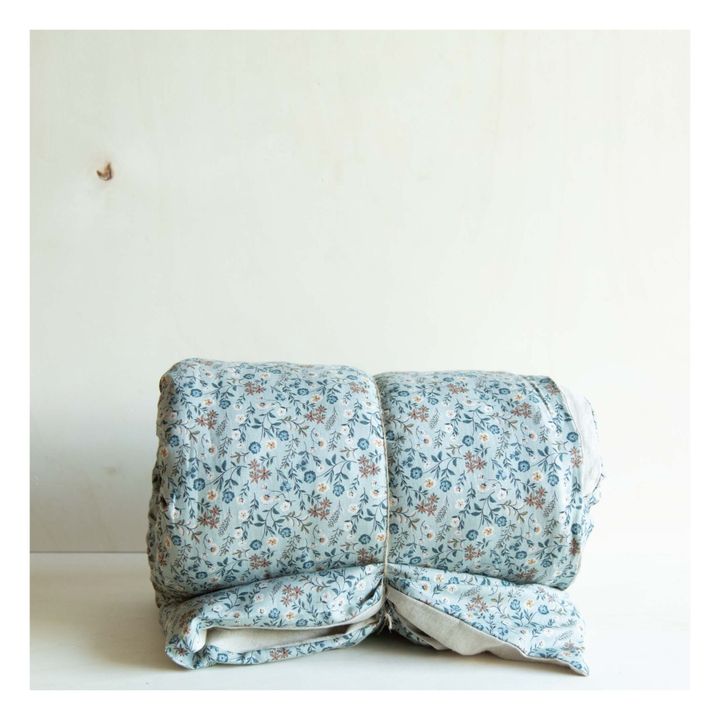 Edredon en coton et lin Iris - 90x190cm Bleu ciel- Image produit n°3