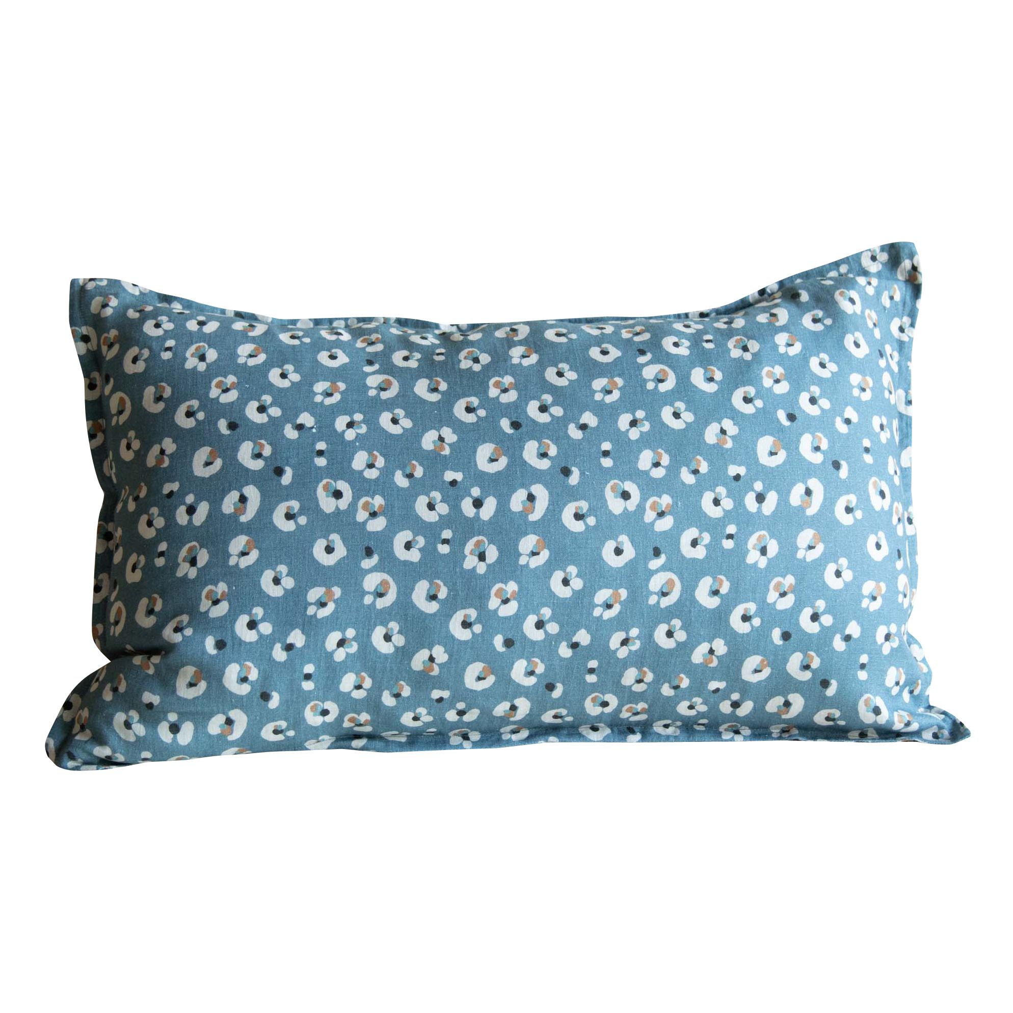 Gabrielle Paris - Taie d'oreiller en lin lavé imprimé Léo - Bleu canard
