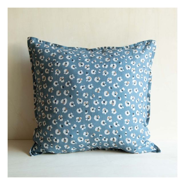 Léo Washed Linen Print Pillow Case Peacock blue