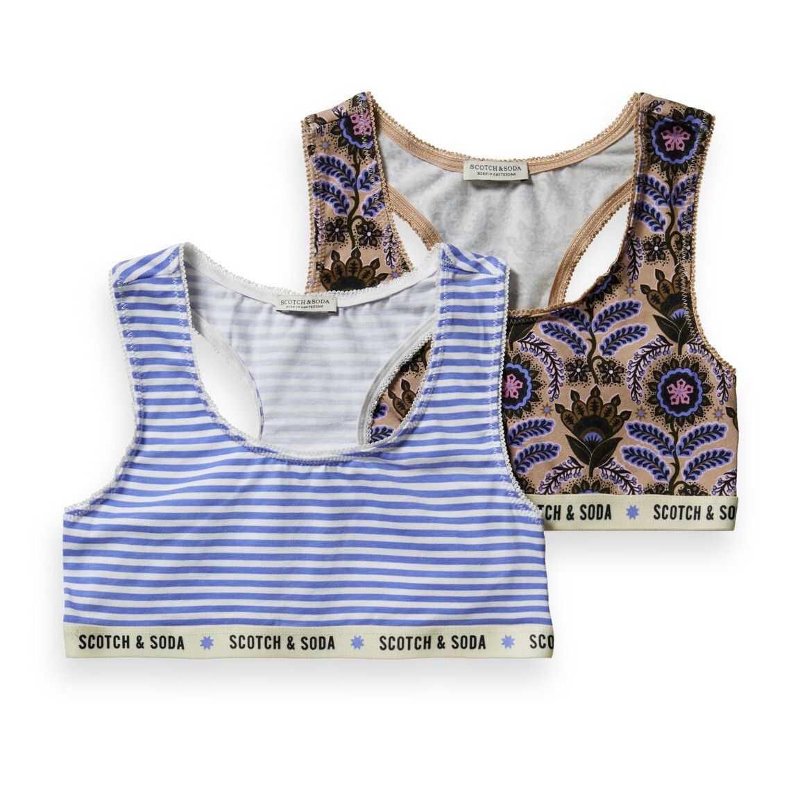 Scotch & Soda - Lot 2 Brassières Imprimées Coton Bio - Fille - Bleu