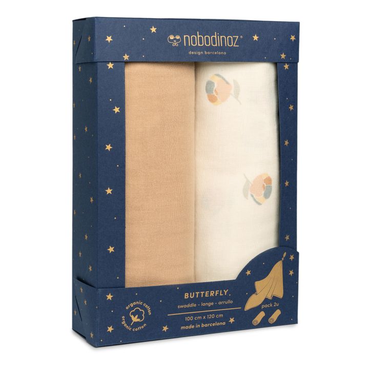 Butterfly Double Cotton Muslin Swaddling Cloths 100 x 120cm - Set of 2 | Cream- Product image n°0