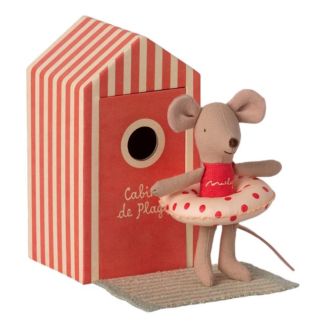 Kleine Mädchen-Maus mit ihrer Strandkabine