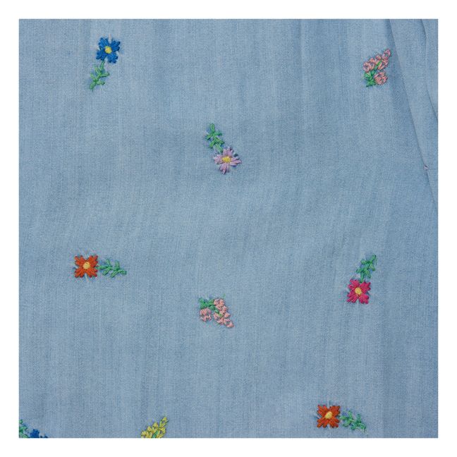 Tencel Embroidered Flower Shorts  Denim blue