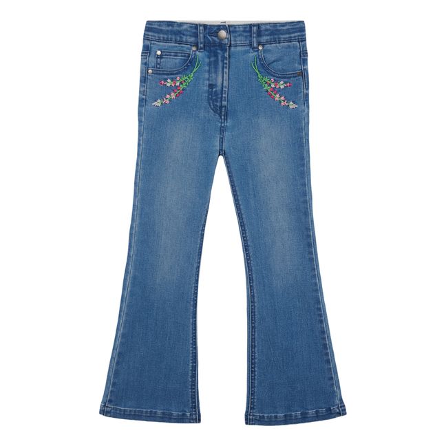 Organic Cotton Embroidered Flared Jeans Denim