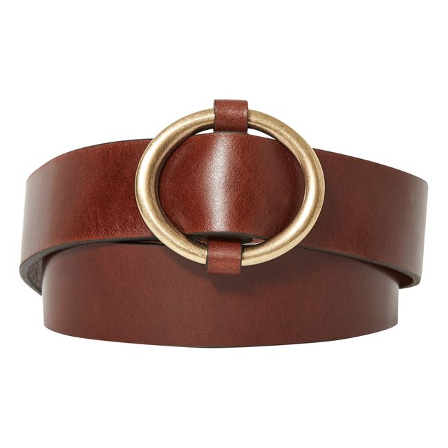 Ceinture En Cuir Vintage Années 80 - Marron, Boucles Acier, Taille ~80/90 Cm