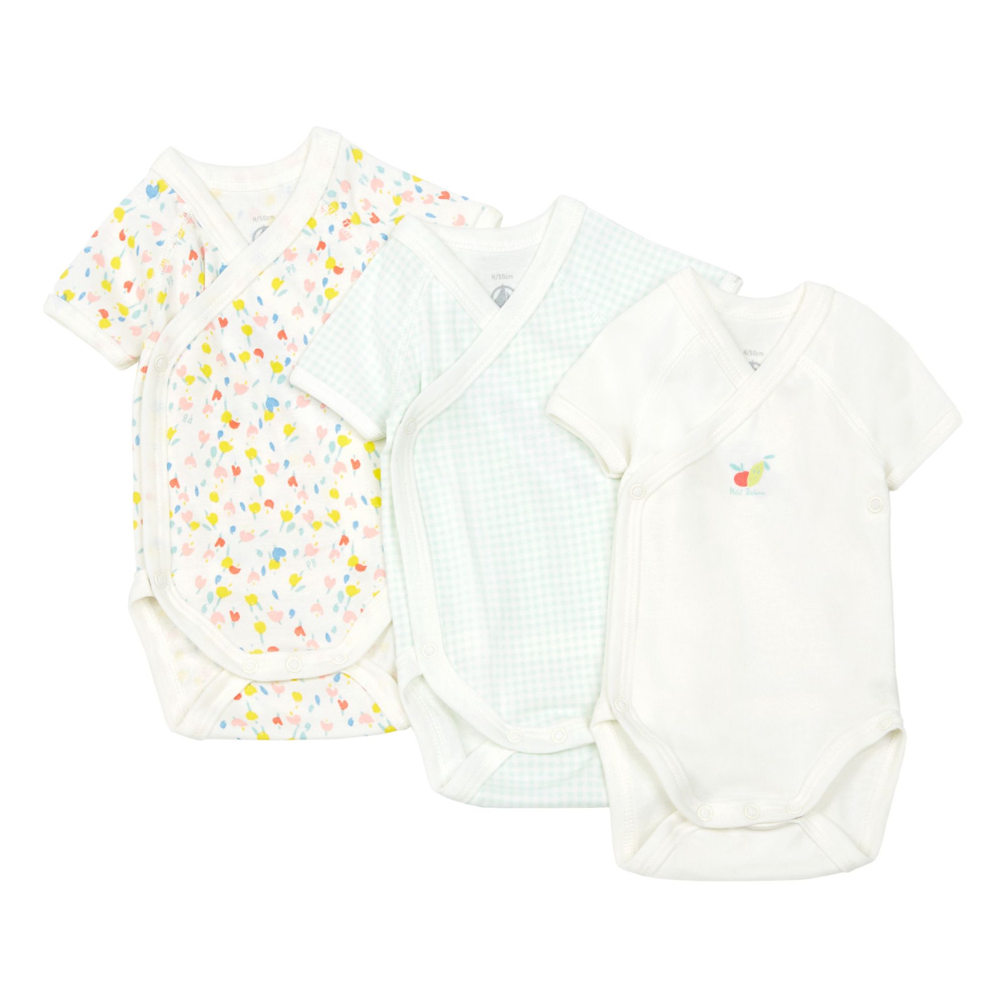 Petit Bateau - Lot 3 Bodies Mylo Tulipa Croisés Coton Bio - Fille - Blanc