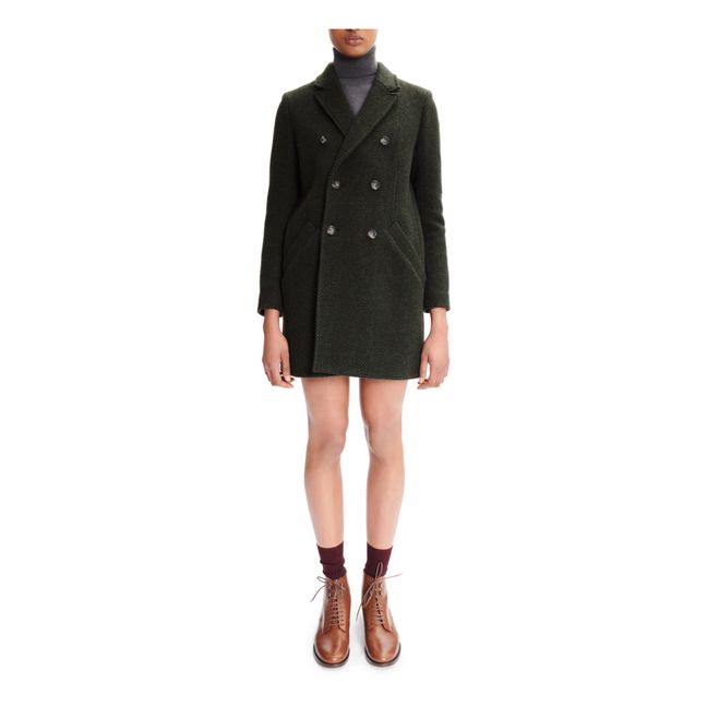 Joan Herringbone Wool Coat  Verde Oscuro
