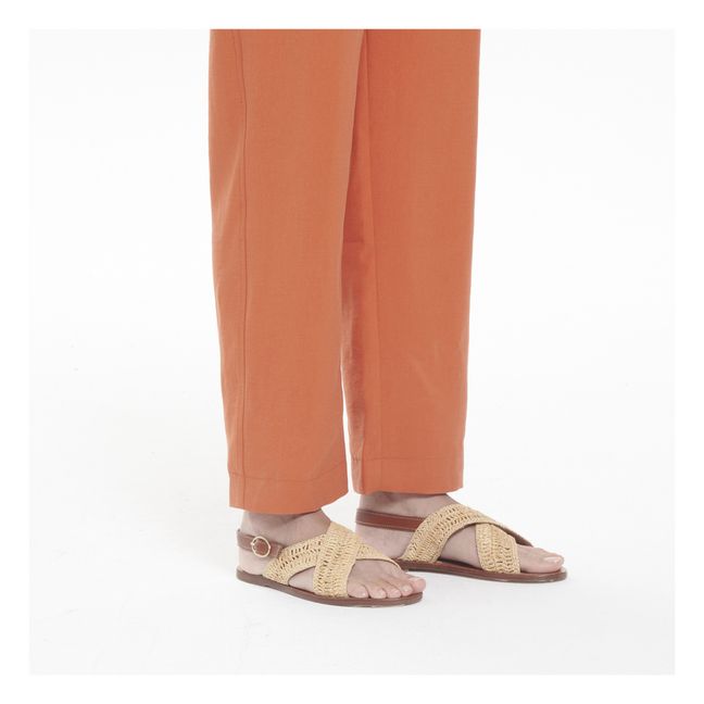 Raphia and Leather Crossed Sandals  | Natural