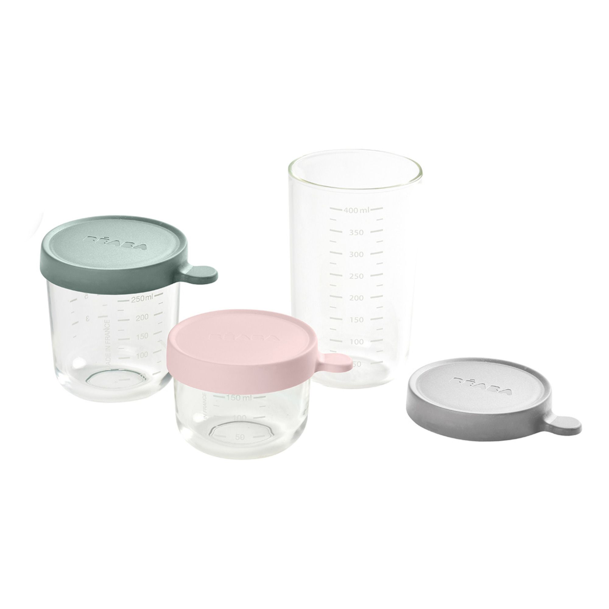 Béaba - Portions en verre - Set de 3 - Pastel