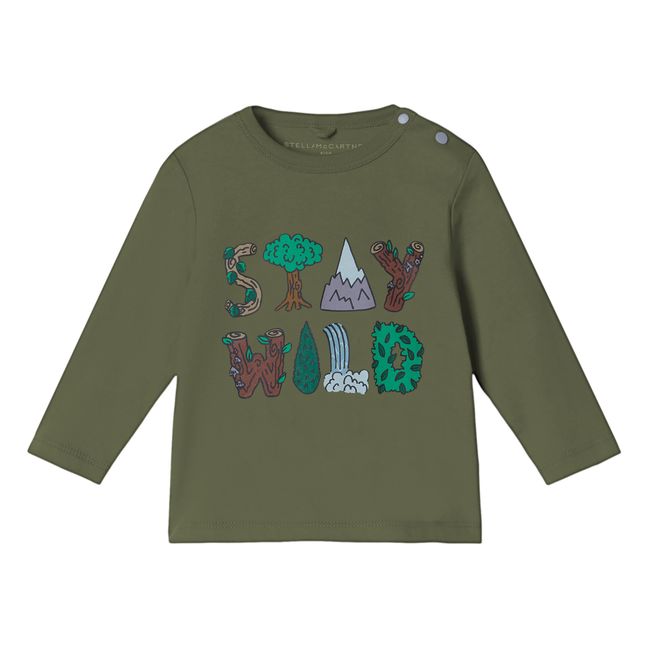 T-Shirt Cotone Bio Stay Wild Verde militare