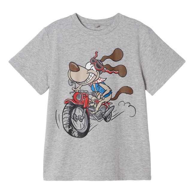 Camiseta algodón orgánico Perro Moto Gris Jaspeado